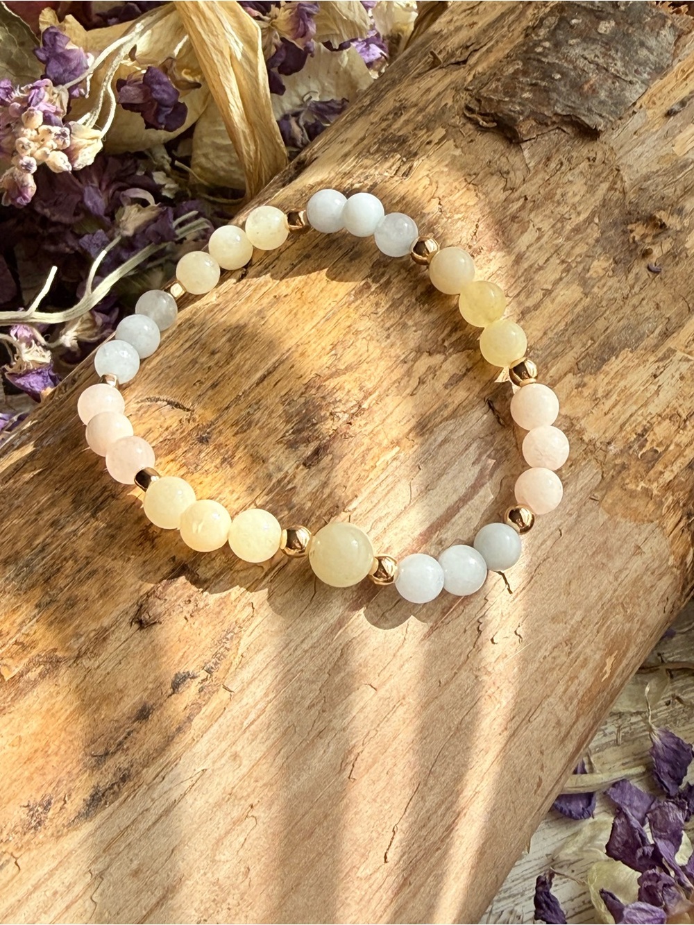 Morganite Pastel Multi-Stone Beaded Bracelet with Gold Accents